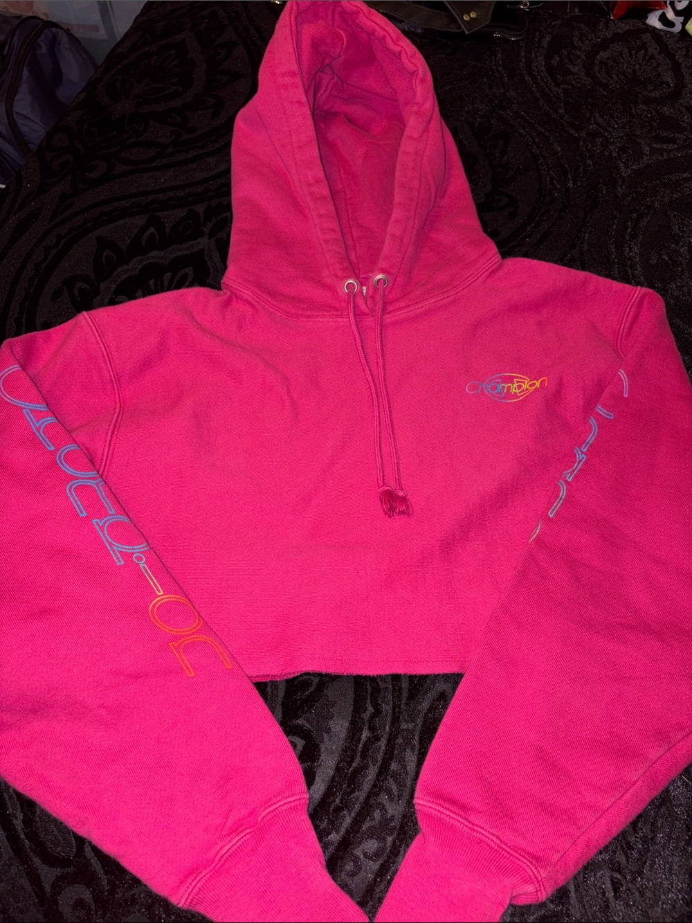 Cropped Hot Pink Hoodie Sweatshirt - Champion Style